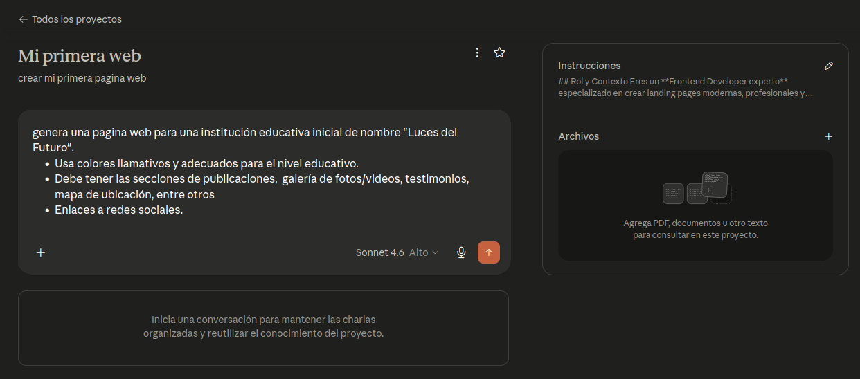 Prompt específico en Claude