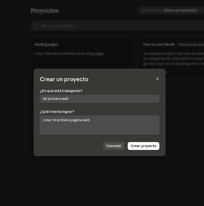 Crear proyecto en Claude